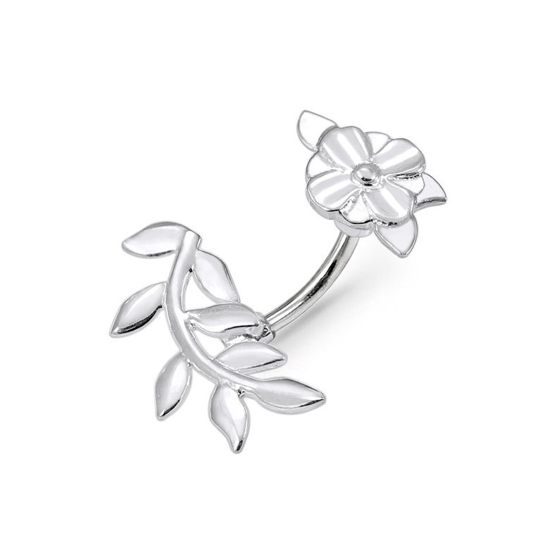 Leaves and Flower Eyebrow Barbell/ Eyebrow Piercing- Sterling Silver and Surgical Steel Eyebrow Ring- 16G Rook/ Eyebrow Piercing 
