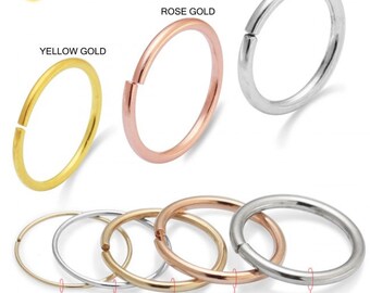 9K Gold Nose Ring Hoop/ Cartilage Earring/ Septum Ring- 16G, 18G, 20G, 22G, 24G Hoop (Multiple Sizes and Colors Available)