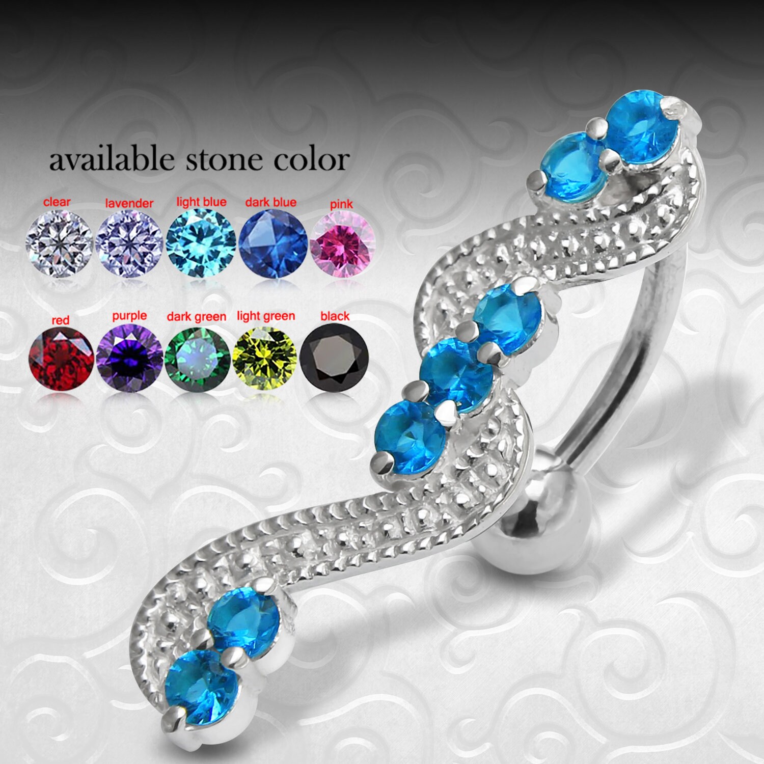Swirly Reverse Belly Ring CZ Belly Button Rings Belly Button Etsy
