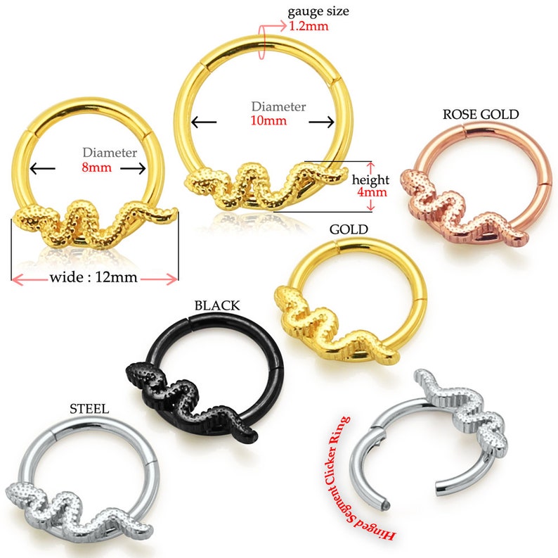 Snake Hinged Septum Ring/ Cartilage Hoop Septum Clicker/ Etsy