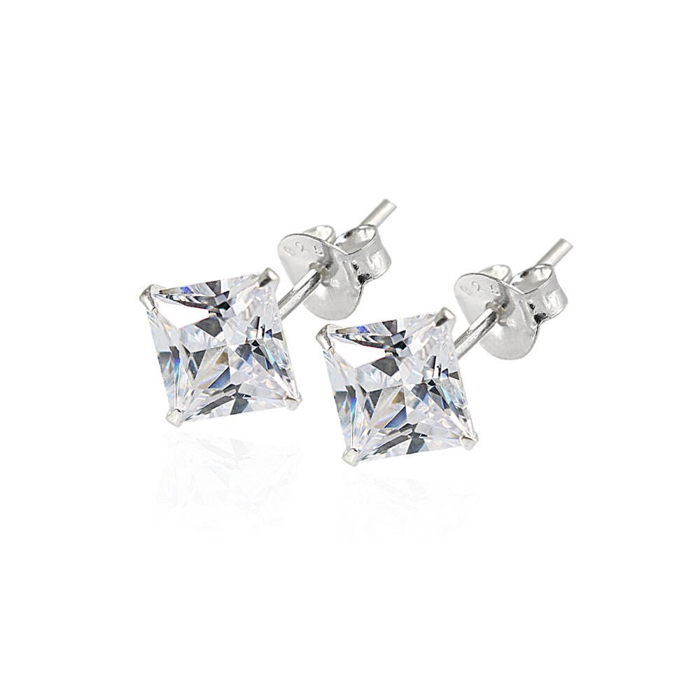 Square CZ Crystal Earrings Gem Stud Earrings Ear Piercing Etsy
