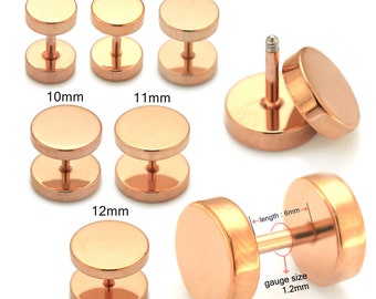 Rose Gold Anodized Surgical Steel Fake Plug Earring- Sold by piece - Fake Gauge- 16 Gauge Earrings (6mm to 12mm Diameter) Price for 1 Piece