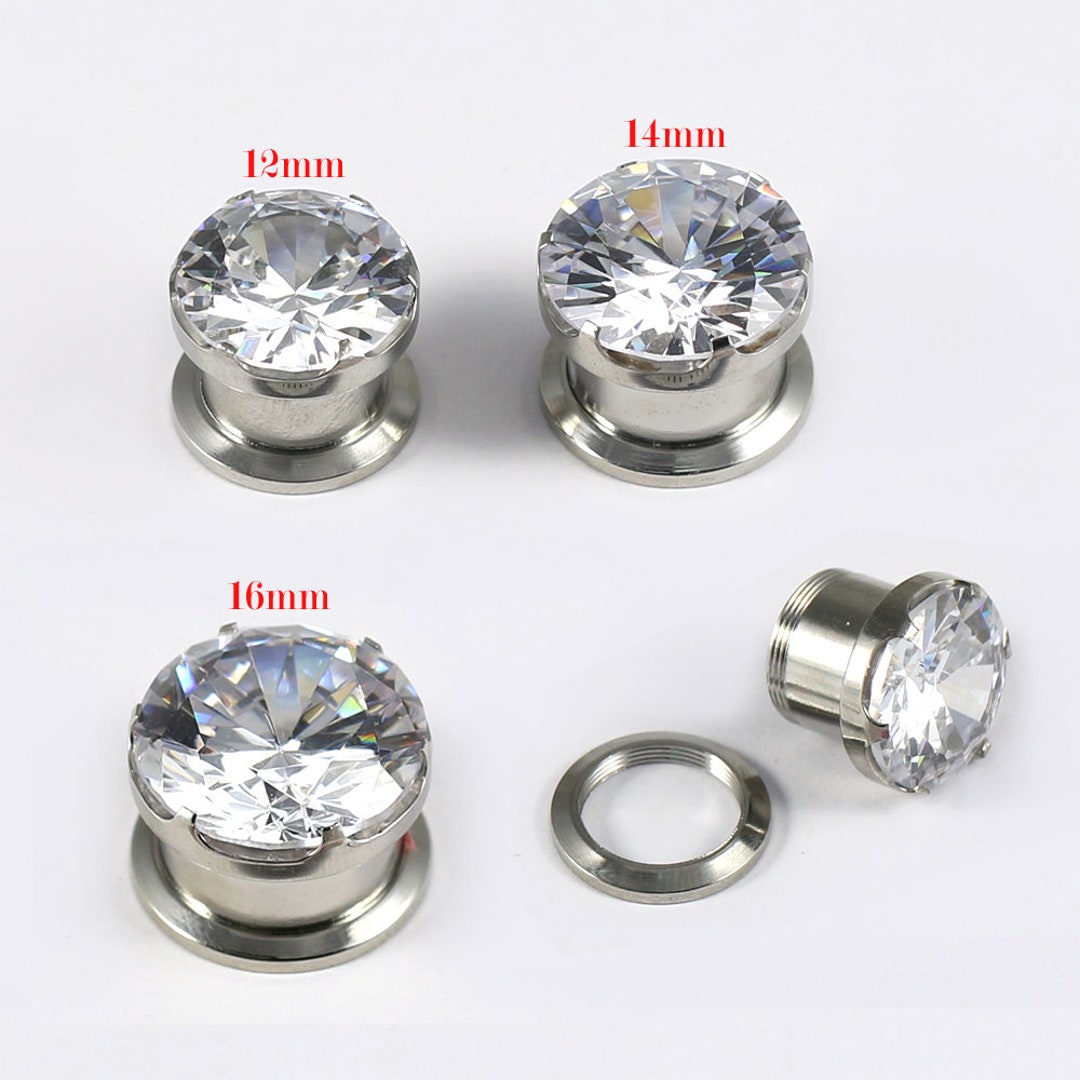 Clear Crystal Ear Plugs Sold by Piece Externally Threaded Screw Fit