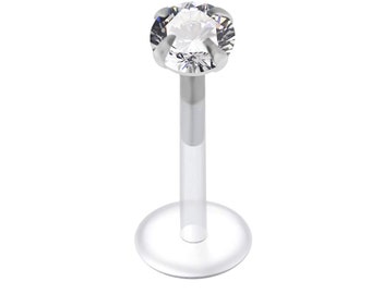 Bio Flex Madonna Labret with Clear Stone Jeweled - Bio Flex Labret with Push-Fit Surgical Steel Top - 16 Gauge Labret - Price For One Piece