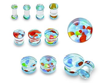 Multicolored Bubble Stretched Ear Plugs-Sold by piece - Blue Pyrex Glass Ear Plugs- Gauge Earrings- Plugs and Tunnels (Price for 1 Piece))