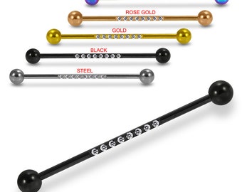 8 Gems Industrial Piercing Bar- 38mm Straight Barbell Earrings- Anodized Surgical Steel Scaffold Piercing Bar- 14G Earrings