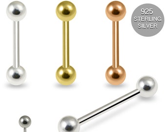 925 Sterling Silver Internally Threaded Straight Barbell Bar with Ball- Tongue Piercing Bar- 14 Gauge Barbell - Price for one Piece