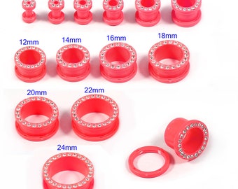 Pink Gauges with Gemstones- Price for one piece - Flesh Tunnels- Acrylic Gauges- Plugs and Tunnels (3mm-24mm) Price for 1 Piece