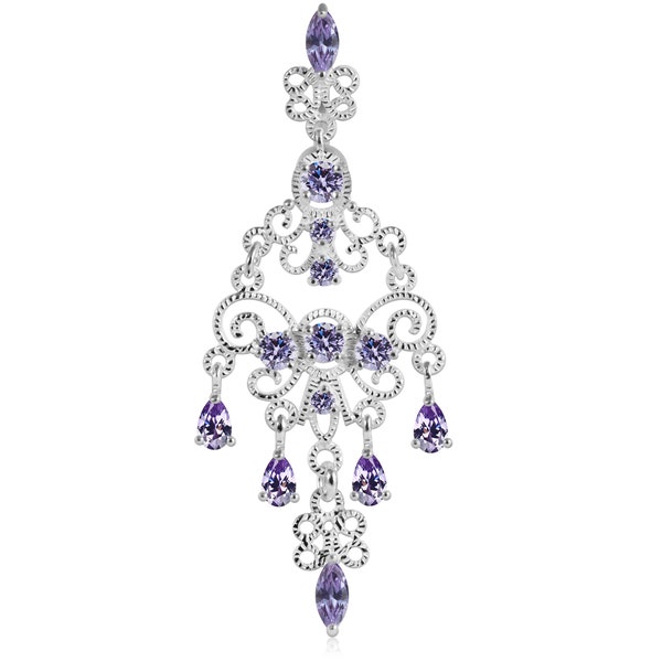 Anneau de nombril chandelier - Anneau de ventre pendant - Anneaux de nombril CZ - Acier et argent sterling - Haltère de nombril 14G (plusieurs couleurs disponibles)