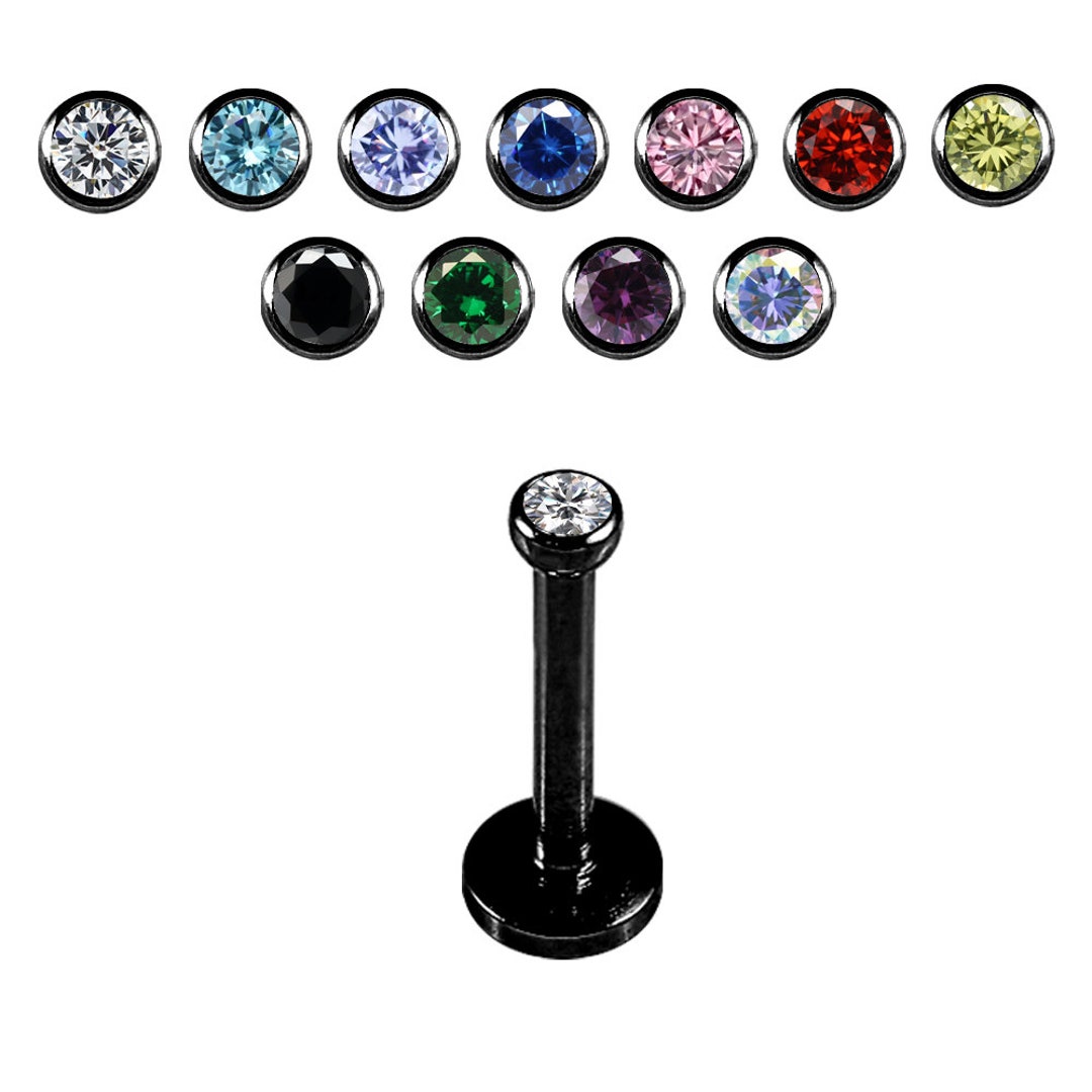 Gemstone Labret Stud Cartilage Earring/ Lip Stud Black Surgical Steel