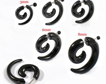 Fake Spiral Earrings- Price for one piece - Black Faux Ear Plugs- Acrylic Spiral Gauges- 16G Earrings (Price for 1 Piece)