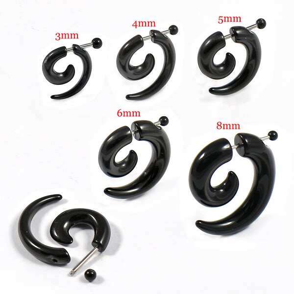 Fake Spiral Earrings- Price for one piece - Black Faux Ear Plugs- Acrylic Spiral Gauges- 16G Earrings (Price for 1 Piece)