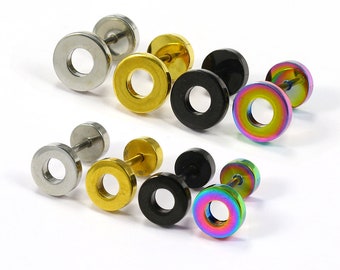 Hollow Circle Fake Gauges Tunnels- Sold by piece - Ear Stretchers- Anodized Surgical Steel Fake Gauges- Cheater Plugs- 16 Gauge Earrings