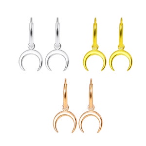 Crescent Moon Earrings- WItchy Earrings- Sterling Silver Earrings- Hinged Hoop Earrings- Short Drop Earrings- Clicker Earrings