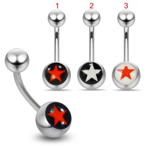 Star Logo Belly Ring- Belly Button Jewelry- Surgical Steel Navel Jewelry- Navel Barbell- Belly Button Rings- 14g Curved Barbell