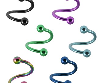 Eyebrow Piercing Bar/ Lip Ring/ Cartilage Earring- Rook Barbell/ Tragus Ring/ Helix Ring- Anodized Titanium Spiral Barbell- 14G/16G Barbell