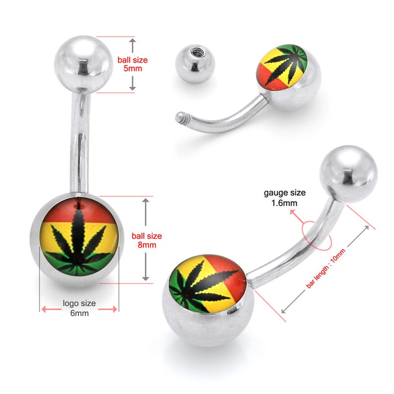 Rasta Weed Logo Belly Button Rings Belly Button Jewelry Body Etsy