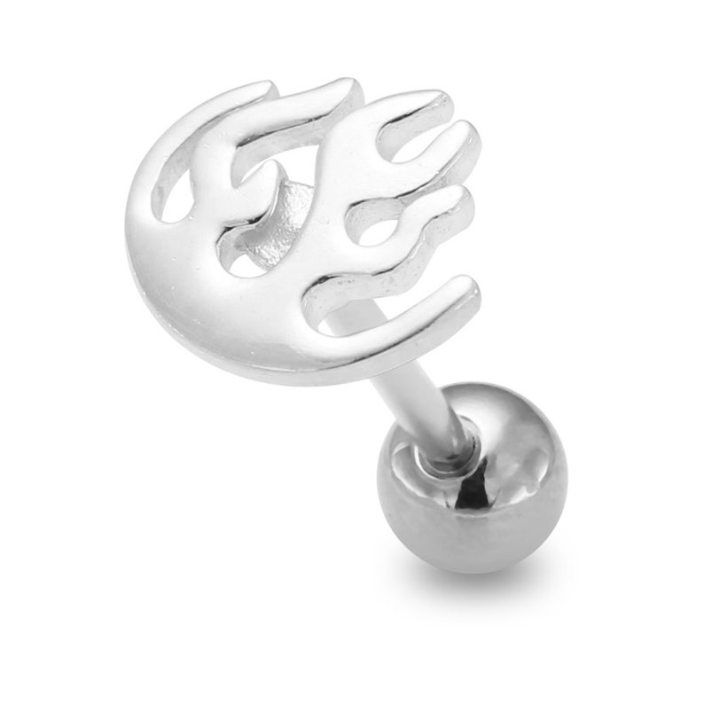 Sterling Silver Barbell Tongue Ring Tongue Piercing Ring Fire Tongue Bar 14G Barbell Available in Silver or Gold Plated
