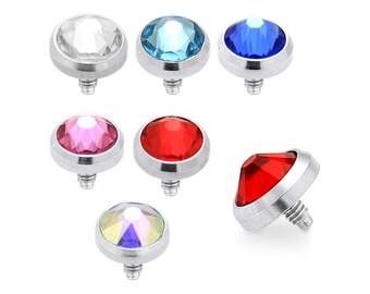 Domed Gemstone Dermal Top- Surgical Steel Microdermal- 14G Stud- Price for 1 Piece (3mm-8mm Sizes)(Multiple Colors Available)