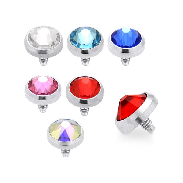 Domed Gemstone Dermal Top- Surgical Steel Microdermal- 14G Stud- Price for 1 Piece (3mm-8mm Sizes)(Multiple Colors Available)