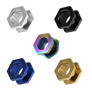 Hexagon Flesh Tunnel- Price for one piece - Externally Threaded Screw Fit Gauges- Ear Stretcher- Steel Plug and Tunnel (1.2mm to 30mm Sizes)