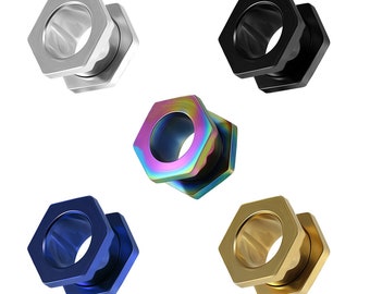 Hexagon Flesh Tunnel- Price for one piece - Externally Threaded Screw Fit Gauges- Ear Stretcher- Steel Plug and Tunnel (1.2mm to 30mm Sizes)