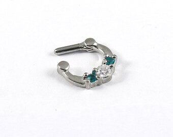 White & Blue Gemstone Septum Ring/ Cartilage Earring- Helix Clicker/ Daith Hoop- 16G/ 14G Septum Clicker/ 16 Gauge Earrings