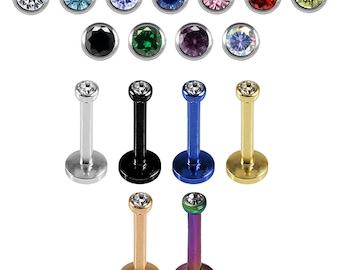 2mm Gemstone Labret- Cartilage Earring/ Lip Stud- Anodized Surgical Steel Labret - Internally Threaded Labret- 16G Stud (In Multiple Colors)