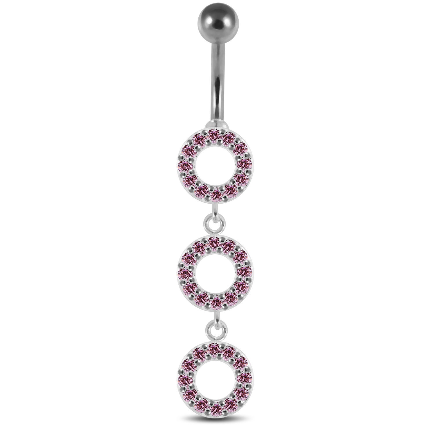 Triple Circle Belly Ring With Dangling Gems Navel Ring Etsy