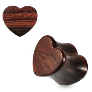 Heart Plugs- Sono Wood Ear Plugs- Sold by piece- Organic Gauges- Plugs and Tunnels (8mm - 20mm Sizes Available) Price for 1 Piece