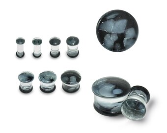 Bouchons d’oreille étirés à bulles grises - Vendus par pièce - Bouchons d’oreille en verre Pyrex noir - Bouchons et tunnels (disponibles en 3 mm-16 mm) Prix pour 1 pièce