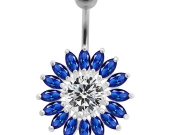 Sunflower Belly Ring- Belly Button Rings- Belly Button Jewelry- Crystal Body Jewelry- Navel Jewelry- 14G Navel Barbell