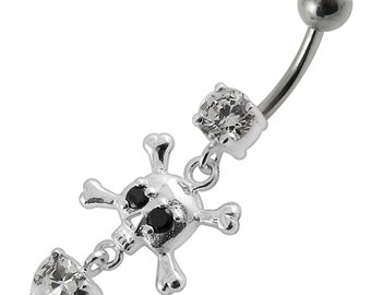 Fancy Cross Skull 925 Sterling Silver with Stainless Steel Belly Button Navel Rings Fancy Cross Skull 925 Sterling Silver with Stainless Steel Belly Button Navel Rings
