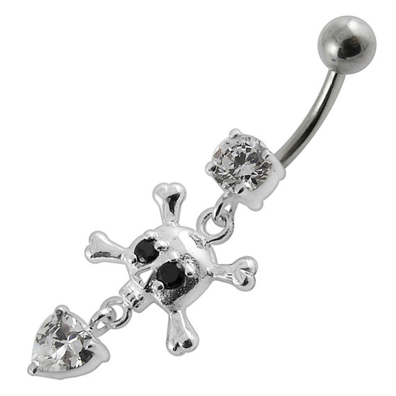 REAL 925 STERLING SILVER FLOWER DANGLE SURGICAL STEEL NAVEL BELLY CURVED RING 