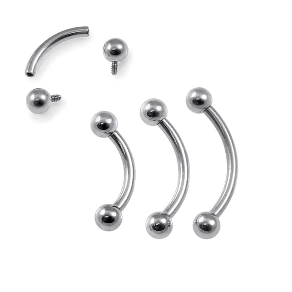 G23 Grade Titanium Internally Threaded Curved Barbell- Eyebrow Piercing - Eyebrow Ring/Rook/Daith Earring/Tragus - 16G Curved Barbell