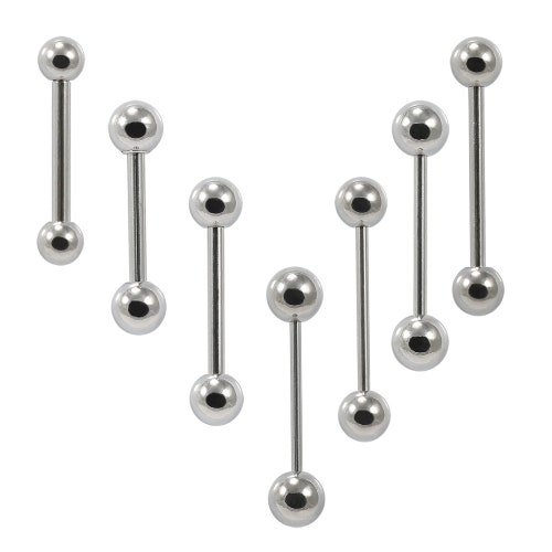 PAIR 14G 16G 316L Surgical Steel Barbell Tongue Ring & Nipple Ring with Balls 