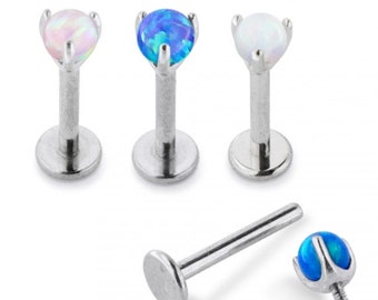 Tiny Opal Stud- Titanium Cartilage Earring/ Lip Labret- Conch Stud/ Tragus Ring/ Helix Earrings- 16 Gauge Labret