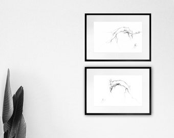 DRAWING PRINT SET (2) Wall Art Black White Drawing Sketch Fine Art Paper Simplistic Female Woman –Antoine de Villiers #AntoineArt