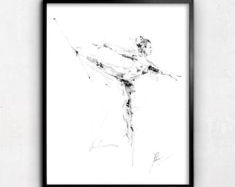Ballet Dancer Charcoal Drawing Print: Black and White Figure Art