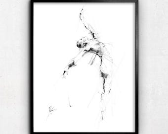 Ballet Dancer Charcoal Drawing: Black and White Figure Art Print