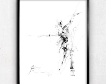 Ballet Dancer Charcoal Drawing Print: Black & White Figure Art