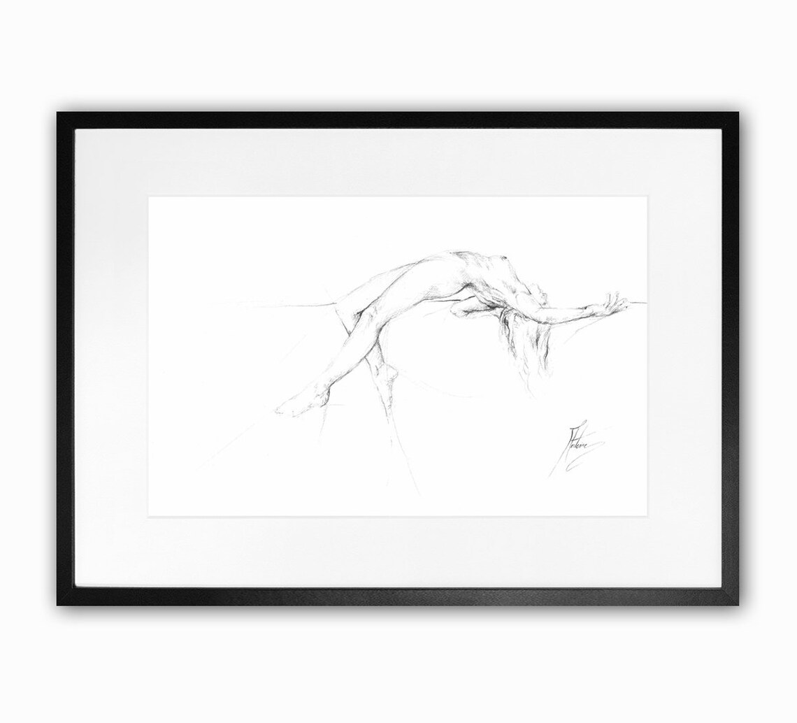 DRAWING PRINT SET 2 Wall Art Black White Drawing Sketch Fine Art Paper