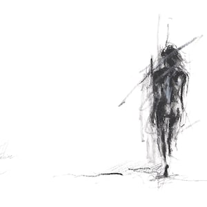 CHARCOAL DRAWING PRINT Wall Art Black White Fine Art Paper Emotional Standing Female Woman Figure Sketch by Antoine de Villiers #AntoineArt