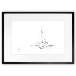 DRAWING ART PRINT Wall Art Black White Drawing Sketch Fine Art Paper Emotional Reclined Female Woman by Antoine de Villiers AntoineArt image 2