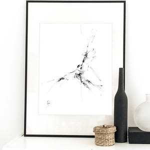 AVIAN II Female Figure with Wings Charcoal Drawing Giclee Print Wall Art Paper Black White Woman Motion by Antoine de Villiers #AntoineArt