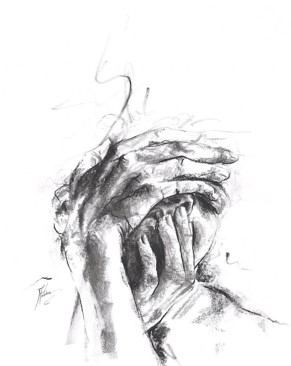 CHARCOAL DRAWING PRINT Wall Art Paper Black White Female Etsy