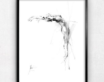 Ballet Dancer Charcoal Drawing: Black & White Figure Art Print