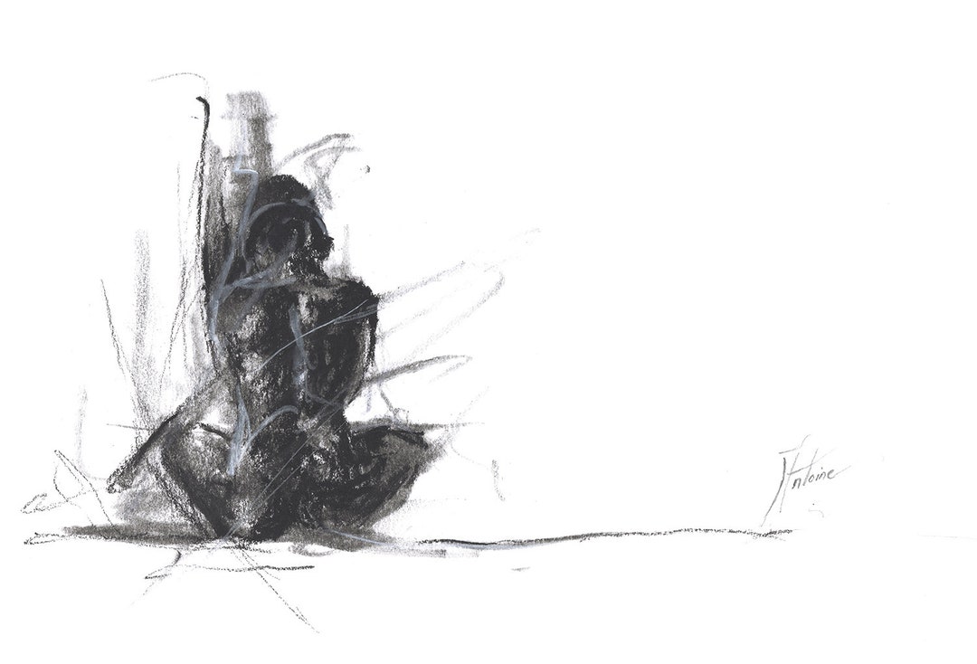 CHARCOAL DRAWING PRINT Wall Art Black White Fine Art Paper Emotional