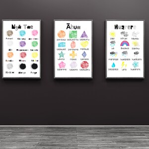 Te Reo Maori to English - Set of 3 - Learn Maori - Shapes - Colours - Weather -  Preschool Basics Bundle  - Kids Posters