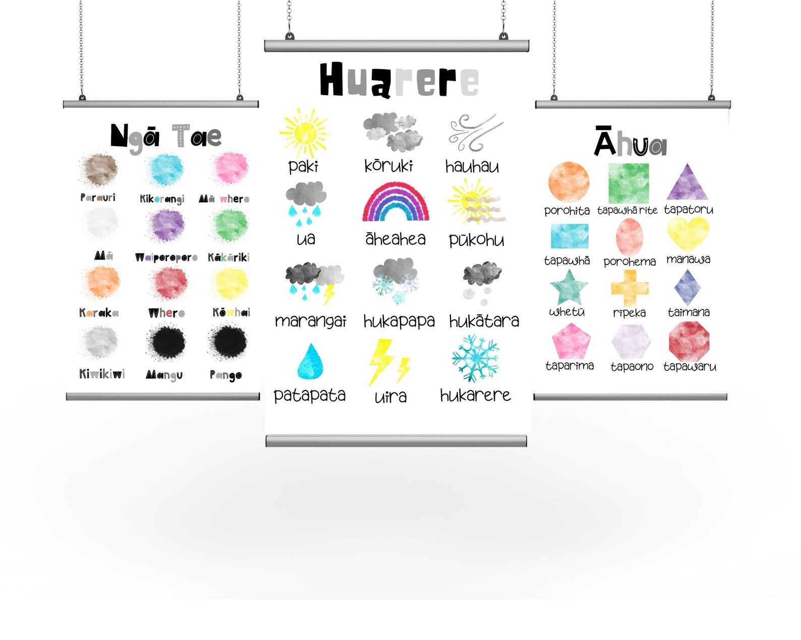 Te Reo Maori to English - Set of 3 - Learn Maori - Shapes - Colours ...